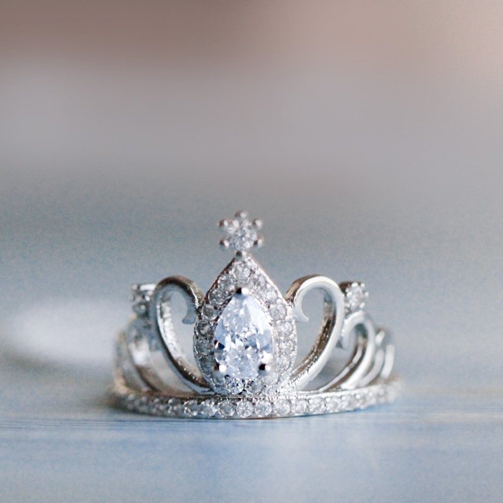 Princess Tiara Ring Crown Crystal Ring for Her